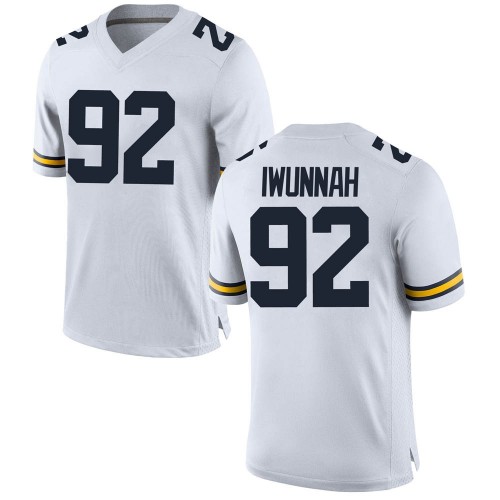 Ike Iwunnah Michigan Wolverines Youth NCAA #92 White Game Brand Jordan College Stitched Football Jersey AWT3454WF